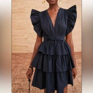 Ulla Johnson Sena Blue Tiered Ruffle Sundress